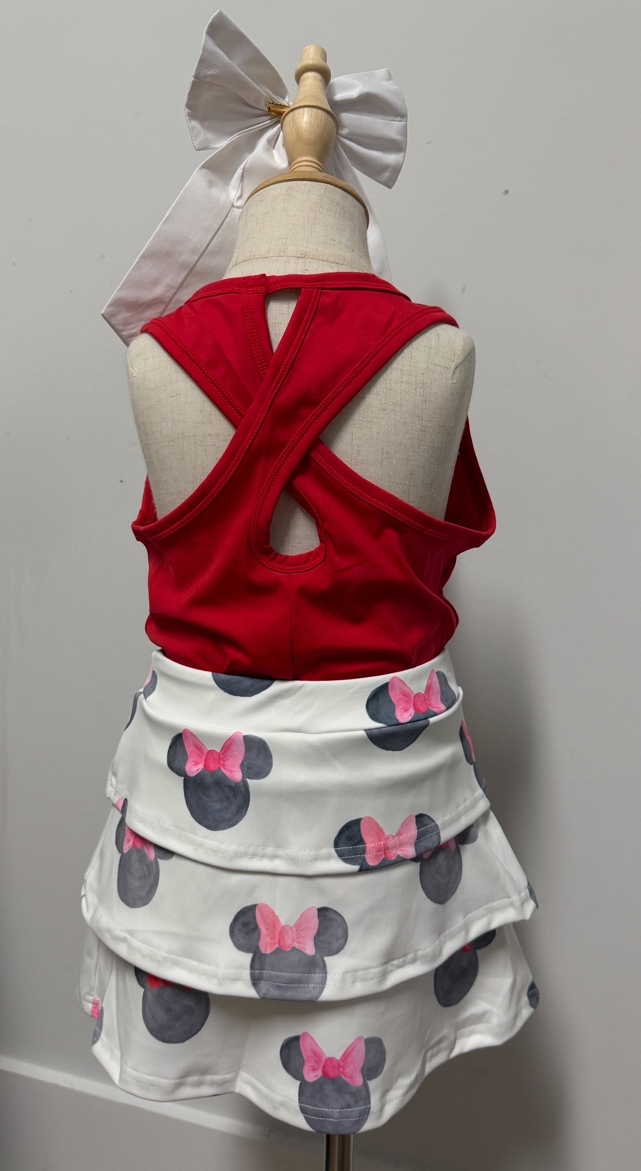 RTS - Athleisure Ruffle Skort with Tank Red Bow - Womens