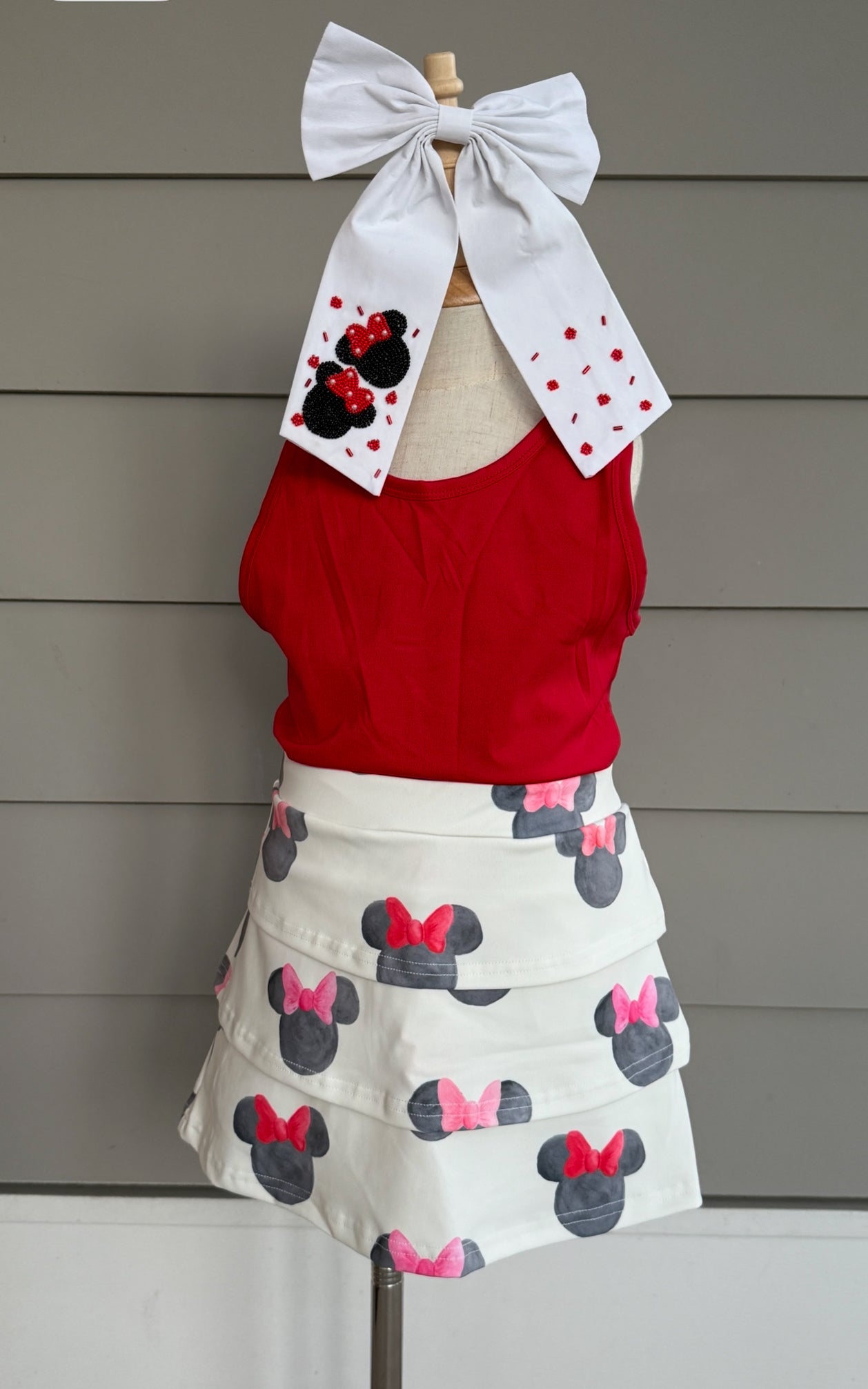 RTS - Athleisure Ruffle Skort with Tank Red Bow - Womens