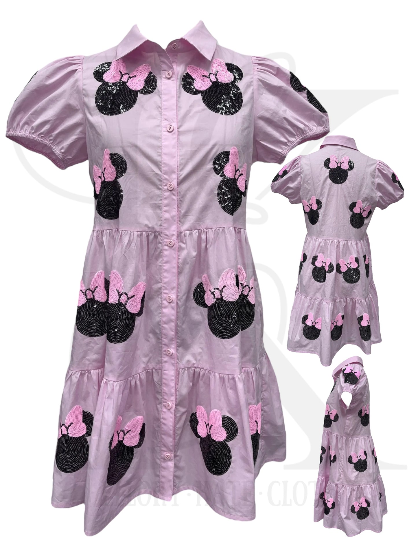 PRESALE - Pink Tiered Dress - Bow Mouse Sequins - KIDS