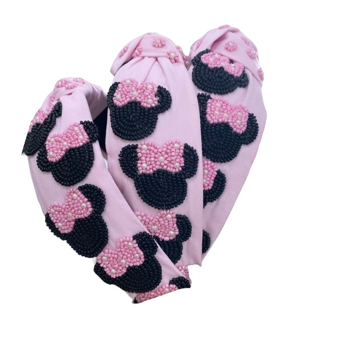 Pink Bow Mouse Beaded Headbands