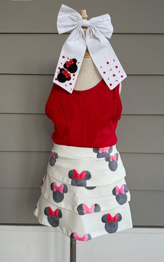 RTS - Athleisure Ruffle Skort with Tank Red Bow - Womens